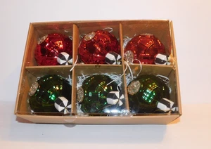 Mackenzie Childs Set Of 6 Festive Red & Green Metallic Ball Ornaments, NIB - Picture 1 of 4