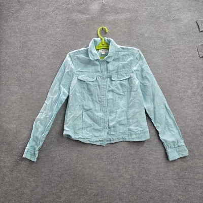 Camisa con botones Charter Club para mujer S azul lino cuello occidental Foto 1 de 4