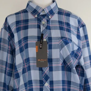 NWT Ben Sherman Men's Blue Plaid Long-Sleeve Button-Up Dress Shirt Size L (C1861 - Picture 1 of 9
