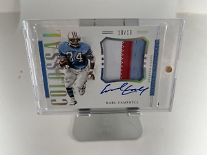 2018 National Treasures Earl Campbell auto 3 color jumbo patch 10/10 Oilers UT