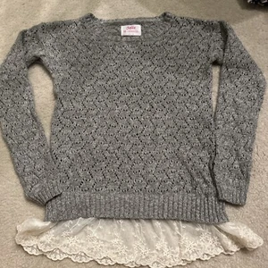 NWOT Girls Sweater Silver Shimmer Justice size 12 With Lace Scalloped Hem - Picture 1 of 6