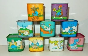 9 Vintage English Chad Valley Tin Litho Mother Goose Nursery Rhyme Blocks - Picture 1 of 7