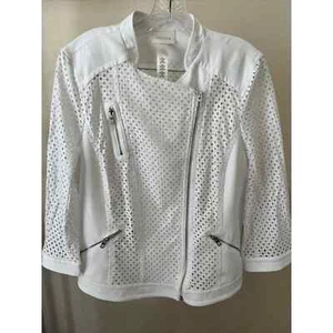 Chico's Bomber Jacket size 2 US Large White Asymmetrical Full Zip Open Weave - Picture 1 of 10