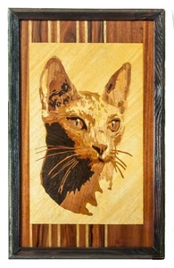 Cat portrait pet wood art wall decor panel veneer picture eco friendly gift - Picture 1 of 14