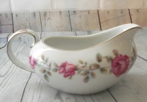 Vintage Japanese Meijyo China Red Roses Silver Rim Creamer Gravy Bowl - Picture 1 of 6