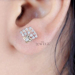 14K Gold 0.24 CT VS/F-G Diamond 10 mm Floral Studs Earrings - The Jewelz - Picture 1 of 4