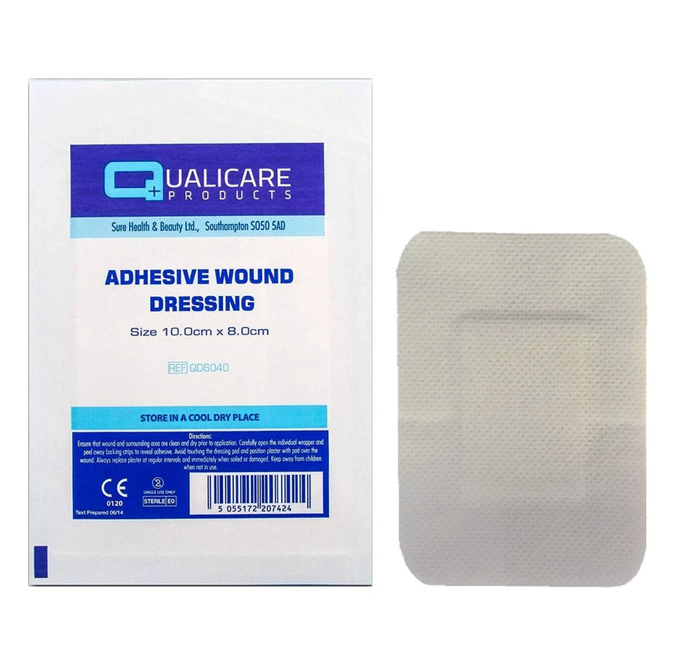 Qualicare Sterile First Aid Adhesive Wound Dressing - 10cm x 8cm - Multi Packs
