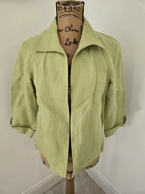 Talbots Blazer Women Petite Small Jacket Irish Linen Green Open Front Solid - Image 1 of 4