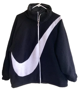 Nike BIG Swoosh Reversible LARGE Boa Jacket Fleece Sherpa Black Oversized Coat - Bild 1 von 20