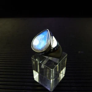 Anillo T. 58, plata 925 con un arco iris piedra lunar cabujón de Madagascar - Imagen 1 de 4