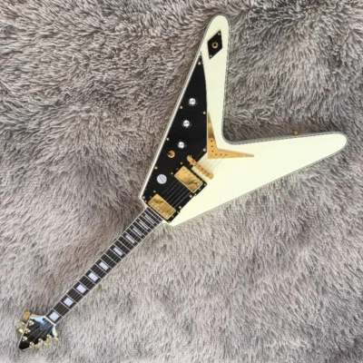 Flying V Electric Guitar Cream White HH Pickups Rosewood Fretboard Gold Hardware - Image 1 of 4