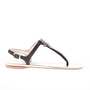 PRADA women shoes Black suede thong flat sandal with Swarovski crystals - Bild 1 von 8