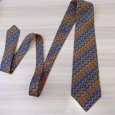 COUNTESS MARA Neck Tie Mens Blue Multicolor Chevron CM Logo Rainbow Luxury USA - Image 1 of 4