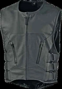 Icon Mens Black Leather Regulator Stripped Motorcycle Riding Armored Club Vest - Picture 1 of 10