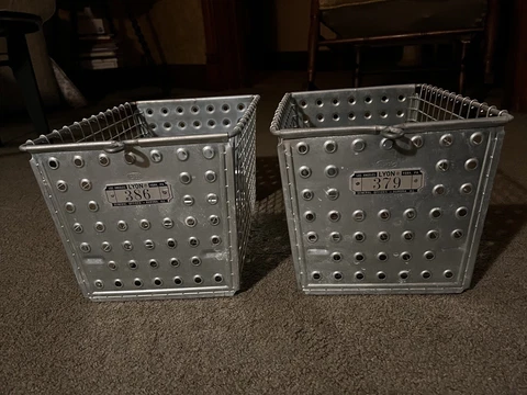 2 Vintage Lyon Steel Locker Baskets Gym Pool Shelf Storage (Read Description) Cover