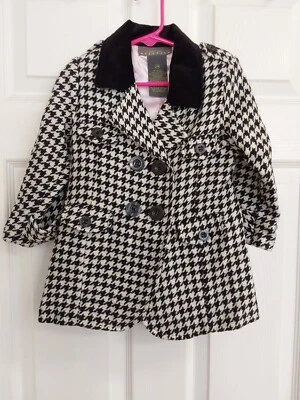 Abrigo Kenneth Cole Reaction Niñas Pata de Gallo Guisante Negro Cuello Terciopelo Talla 24 Mos Foto 1 de 4