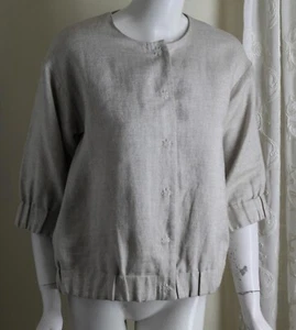 Eileen Fisher Sz PP P XS Sparkle Linen Natural Oversized 3/4 Jacket Blazer Chic - Picture 1 of 7