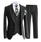 Mens 3 Piece Suit Double-Breasted Notch Lapel Groom Wedding Tuxedo Suit 42R 44R