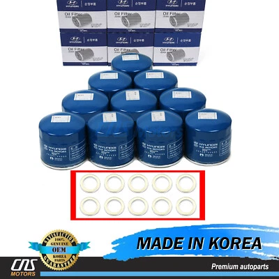 ⭐GENUINE⭐ Engine Oil Filters & Washers 10PACK for Genesis Hyundai Kia 2630035505 - Image 1 of 4