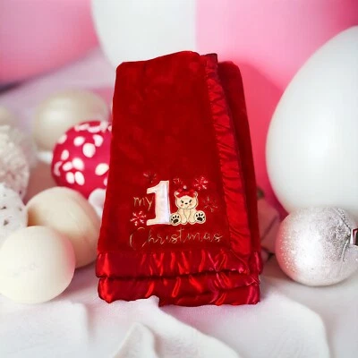 Baby Essentials Red My 1st Christmas Security Blanket Bear Satin trim 36x28- - Image 1 of 4