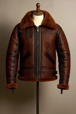B3 RAF Brown Bomber Flying Aviator Fur Irvin Real Leather Shearling Mens Jacket - Image 1 of 4
