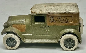 Antiguo camión de reparto vintage de hierro fundido de 5" furgoneta verde y tostado coche de juguete antiguo - Imagen 1 de 6
