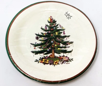 SPODE CHRISTMAS TREE WITH STARS 8 COATED DINNER PAPER PLATES NEW 11.5"