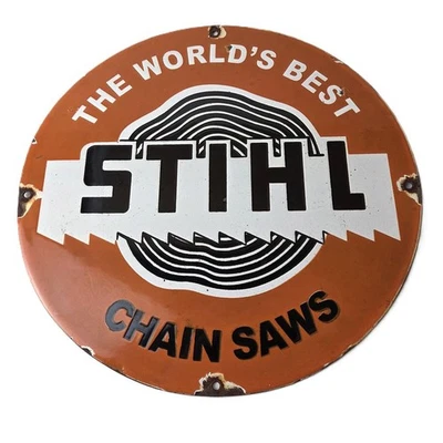 Letrero de motosierra Stihl vintage - exhibición de tienda cuidado del césped servicio de gas letrero de porcelana Foto 1 de 4