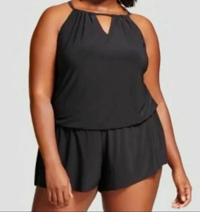 Traje de baño corto mameluco de una pieza verde aguamarina para mujer negro talla 16 - Imagen 1 de 4