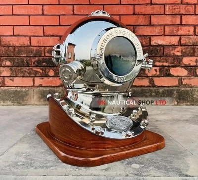Chrome Diving Helmet US Navy Mark V Deep Sea Scuba Anchor Divers Boston Helmet - Image 1 of 4