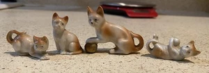Set Mama Katze & drei kleine antike Porzellan orange Kätzchen Made in Germany - Bild 1 von 12