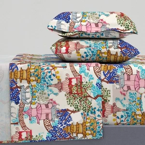 Chinoiserie Leopards Party Leopards Printed Cotton Sateen Sheet Set Bedding - Picture 1 of 6
