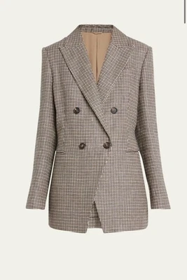 NUEVO BRUNELLO CUCINELLI Blazer Doble Pecho Pata de Gallo Mezcla de Lino EU50 Foto 1 de 4