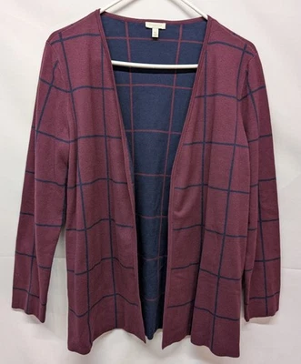 Cárdigan suéter tejido abierto a cuadros panel ventana azul marino granate Talbots talla M pequeño Foto 1 de 4