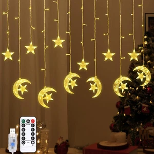 138 LED Star Moon String Curtain Lights,Hanging Fairy Lights with 6H Timer & 8 M - Picture 1 of 21