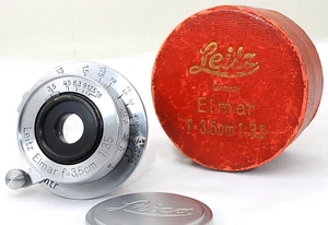 Leitz Leica Elmar  3.5cm 35mm f/3.5 Screw Mount Lens With Cap Case - Picture 1 of 8