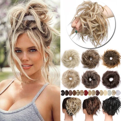 Messy Bun Hair Piece Scrunchie Updo Cover Curly Hair Extensions Real as Human - Image 1 of 4