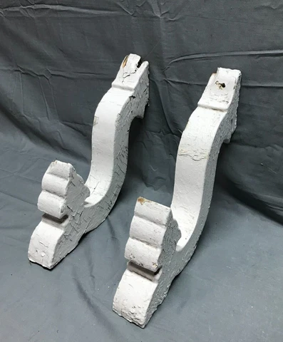 Pair Small Shabby White Wood Chic Gingerbread Porch Brackets VTG Corbels 970-22B Cover
