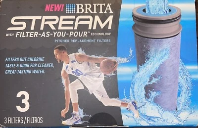 BRITA STREAM W/ FILTER-AS-YOU-POUR PITCHER REPLACEMENT FILTERS 3 PACK NEW - Image 1 of 3