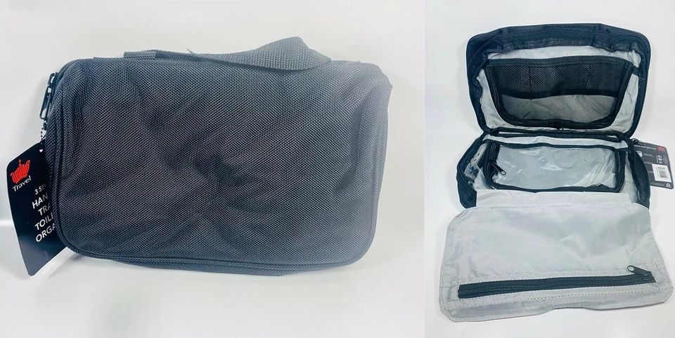 Estuche de artículos de tocador colgante 3 secciones negro/gris - viaje Foto 1 de 4