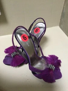 Marciano evening prom sandals open toe slingback Feather shoes purple 6 New - Picture 1 of 6