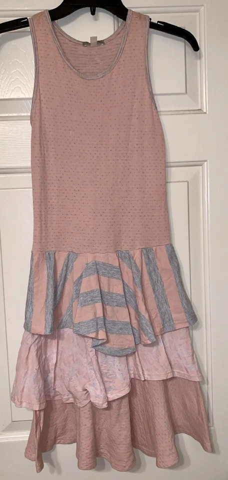Boutique Joah Love Girl's Pink Gray Dot Striped Knit Agnes Dress 12 Yrs. - Image 1 of 1