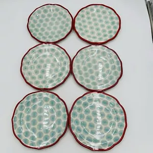 The Pioneer Woman Happiness Scalloped Red/Aqua Salad /Dessert Plates Set of 6 - Picture 1 of 15