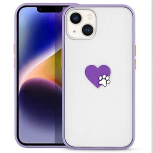 For iPhone 14 Translucent Design Frosted TPU + PC Bumper Case - Dog Paw w/ Heart - Picture 1 of 6