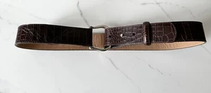 Talbots Brown embossed Leather adjuatable BELT Womens Silver tone Buckle Sz Sm - Picture 1 of 6
