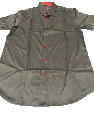 Flex- Mens Black And Red Short Sleeve Button Up Dress Shirt- Size M - Image 1 of 2