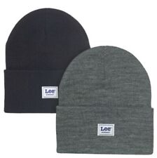 Lee 2 Pack Men’s Workwear Knit Beanies One Size Fits All Black Gray NEW Ribbed