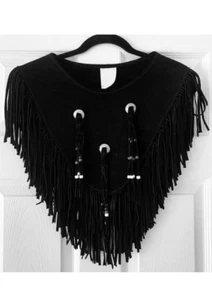 HB Western Suede Leather Concho Fringe Capelet Collar Poncho Black - Picture 1 of 2