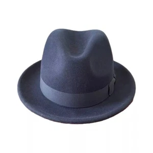 British Gentleman Short Brim Fedora Hat Men Wool Felt Trilby Hat Big Size Satin - Picture 1 of 14