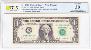 $1 1985 Note - Cut from BEP Sheet - Fr. 1913-G - G99888140B - PCGS 30 - Picture 1 of 2
